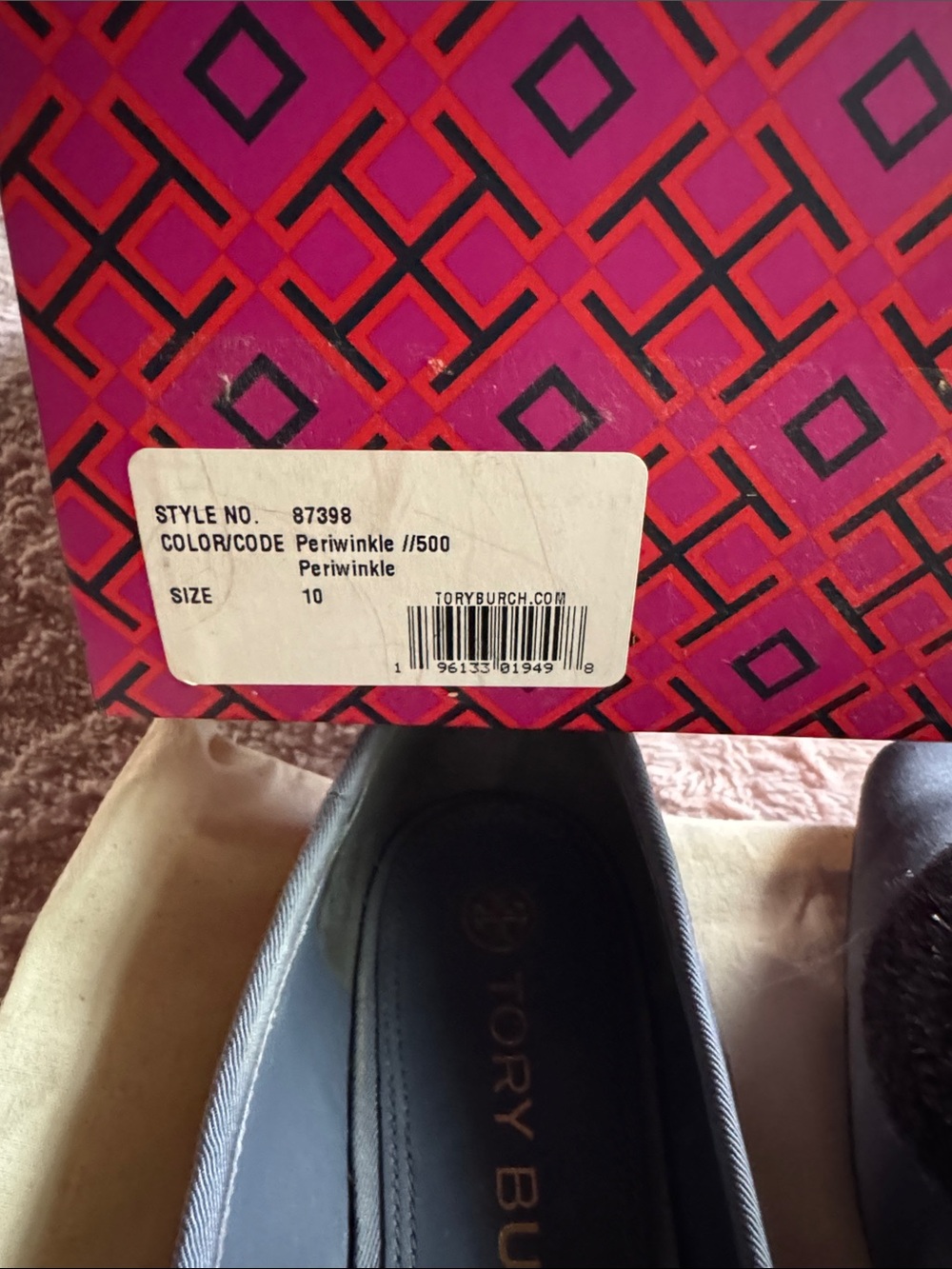 Tory Burch Slate Gray Leather Pom-Pom Loafers - Picture 2 of 14